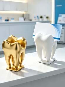 1pc Gold & White Tooth-Shaped Storage Rack, Dental Clinic Desktop Decor, Oral Hospital Reception Business Card Holder, Creative Home Ornament, Home Gift - Multicolor - View 6