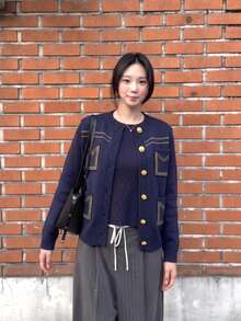 Cardigan Elegan Warna Polos dengan Kancing dan Saku untuk Wanita, Gaya Akademi Istana, Liburan, Musim Gugur/Dingin - Biru - View 4