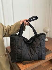 Tote Bag,3D Quilted Body With Strap,Lightweight & Comfortable To Carry.Large Capacity Store,Minimalist & Elegant For Daily Commute,Shopping,Travel - Black - View 8