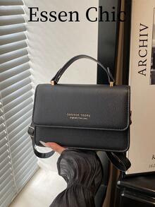 1pc Black Solid Color PU Minimalist Small Square Handbag For Women - Black - View 7
