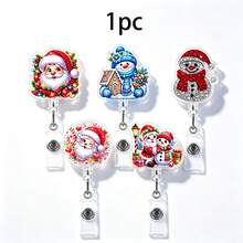 1pc Christmas Santa Claus Snowman Retractable Badge Reel, Nurse ID Card Holder, Anti-Lost Badge Clip - Multicolor - View 7