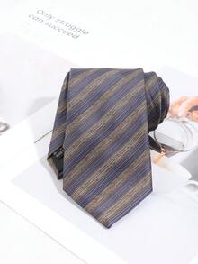 Men's Blue & Brown Diagonal Stripe Tie, 8cm Wide, Luxury Jacquard Woven, Wedding Interview Commute Suit Accessory - Blue-brown Twill - View 1