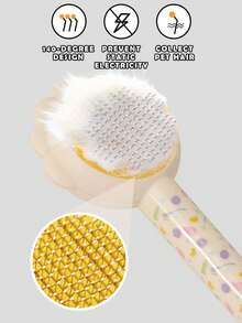 1pc Blue/Yellow Cat & Dog Self-Cleaning Deshedding Brush, One-Click Hair Removal, 140° Curved Steel Needle Slicker Brush With Massage Tips, Ergonomic Handle, Cute Flower Design, Effectively Removes Loose Fur And Undercoat, Pet Grooming Tool - Multicolor - View 6