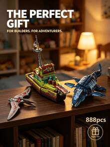 Escape From Mosasaur's Mouth Building Block Toy Set, 888 Pieces 3-In-1 Interactive Game Product, Mosasaur, Exploration Ship, Pterosaur Toys, Perfect Holiday Gift - Multicolor - View 6