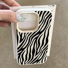 1件裝黑色玫瑰粉色斑馬紋個性化全包覆TPU防震手機殼，適用於Apple 16 15 14 13 12 11 Pro Max - 彩色 - 查看 4