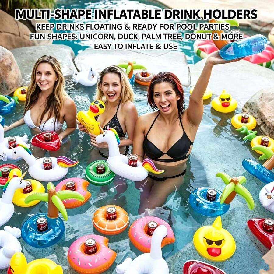 1PC Multi-Style Inflatable Floating Cup Holder, Pool Party Beverage Cup Stand, Water-Based Cola Cup Mat, Water Play Party Decoration Prop - Multicolor - View 1