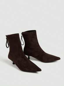 Women's Brown Ankle Boots And Ankle Boots, 7cm High Heel, Elastic Slim Fit, Comfortable Fashion Boots, Stiletto Pointed Toe Decorative Boots - Brown - View 3