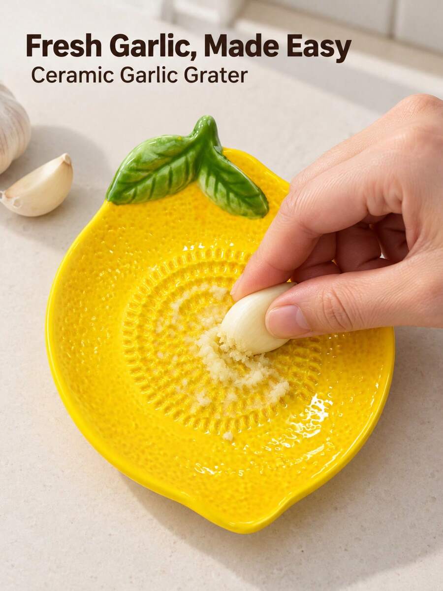 1/3pcs Garden Theme Ceramic Garlic Grinding Plate Set, Garlic Grinder And Ginger Grinder, Dip Plate With Silicone Garlic Peeler And Cleaning Brush, Multi-Functional Kitchen Tool Suitable For Garlic, Ginger, Carrot, Yam, Butter, Housewarming Gift - Garden-themed Garlic Press - View 1