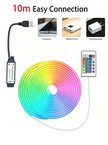 1件裝 LED 霓虹燈條,1~5m RGB 燈條附 24 鍵多功能遙控器,多色可調,防水霓虹燈條,適用於臥室、房間、居家派對裝飾、室內客廳照明、戶外場景裝飾、聖誕節、萬聖節節日裝飾 - 彩色光 - 查看 7