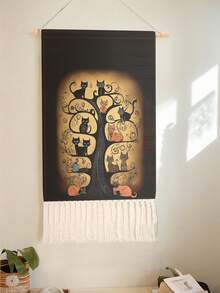 1pc Tapestry, Wall Hanging, Long Linen Vintage Tassel Tapestry, Vertical Wall Decor, Halloween Printed Design; Versatile For Living Room, Bedroom, Office, Party And Other Scenes - Multicolor - View 7