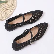 New Hollow Out Breathable Women's Pointed Toe Flat Shoes With Buckle Strap, Comfortable Versatile Women's Shoes - Black - View 7