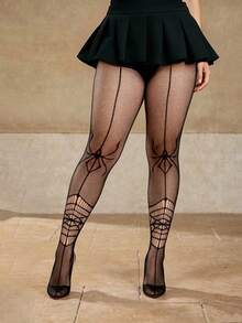 1/2pcs Women's Gothic Fishnet Tights Set,Spiderweb & Spider Motif Sheer Pantyhose,Stretchy Mesh Stockings For Halloween Party Outfits & Daily Wear Set - Black - View 18