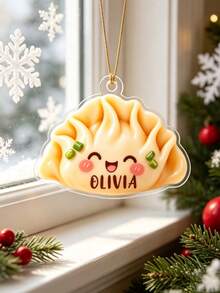 1pc Custom Name Cute Dumpling Christmas Ornament, Personalized Name Acrylic Food Shape Tree Hanging, Funny Unique Christmas Keepsake Gift,Winter Festive Decor,Kitchen Decor,Christmas Gift - Multicolor - View 5
