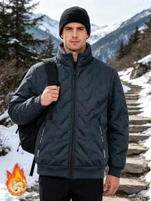 Men's Autumn/Winter Thermal Lined Grey Zipper Pocket Casual Outdoor Sports Jacket, Suitable For Hiking, Commuting, Running And Other Sports - Grey - View 6