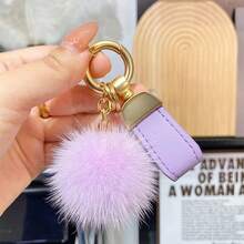 Light Luxury Pink Leather Lanyard Mink Fur Pom Pom Bag Charm, Minimalist High-End Plush Ball Keychain, Car Key Pendant, Small Holiday Gift For Women And Best Friends - Multicolor - View 10