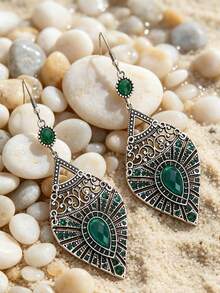 1 Pair Colorful Exaggerated Luxury Vintage Autumn/Winter Full Rhinestone Women's Long Water Drop Earrings - Palace Style - View 5