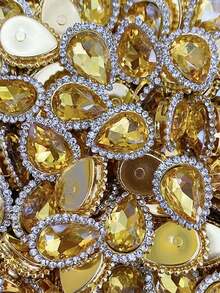 10/50/100/200pcs Shiny Teardrop Rhinestone Buttons, Multi-Color Crystal Gemstone Decor With Gold Frame, Flat Back Sew-On Rhinestones, Suitable For DIY Clothing, Halloween Decor, Jewelry Making, Hair Accessories, Wedding Dress, Christmas Home Decor - A - View 27