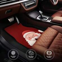 4pcs Universal Car Floor Mats Set, Santa Claus Red Design, Durable Polyester Material, Easy To Clean, Front And Rear Mats, Full Vehicle Protection, Car Interior Accessories, Christmas Gift - Santa Claus - View 2
