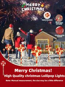 Christmas Lollipop Solar String Lights, Waterproof Solar LED Ground Stake Lights, Auto Charging, 8 Hours Working Time, Cute Lollipop Pattern Design, Suitable For Garden, Flower Bed, Pathway, Porch And Christmas Party Decoration - Multicolor - View 12
