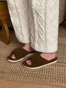 XIXITIAO Unisex Adjustable Hook & Loop Slide-In Pure Thermal Slippers, Arch Support Lightweight Indoor Floor Shoes, All-Season Wear - Brown - View 11