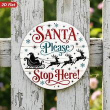 2D Flat, 1pc Round Metal Sign Wall Art, Flying Reindeer Silhouette, Snowflake And Star Pattern, Rustic Style Home Decor, Suitable For Living Room, Entryway, Indoor And Outdoor Weather-Resistant Decoration, Durable (Random Hole Position) - A - View 3