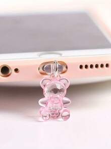 2pcs Transparent Bear Phone Charging Port Dust Plug Charm, Cute Mini Bear Pendant, Purple, Clear Or Pink Phone Accessory For Girls And Women - Multicolor - View 3