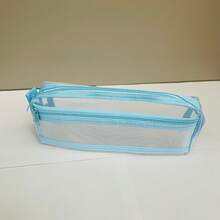 1pc Pink Transparent Square Mesh Pencil Case, Lightweight And Practical, Suitable For Office Desk, Portable Storage Bag, Large Capacity Makeup Brush Bag, Random Color, Random Packaging - A - View 8