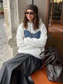 Embroidered Letter Women's Autumn Long Sleeve Hooded Casual Loose Sweatshirt - White - View 4