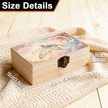 1pc Handmade Wooden Storage Box With Watercolor Fairy Illustration, Gift Storage Box, Small Jewelry Organizer, Keepsake Box For Jewelry Collection, Souvenir Storage, Desktop Organizer, Rustic Home Decor - Multicolor - View 4
