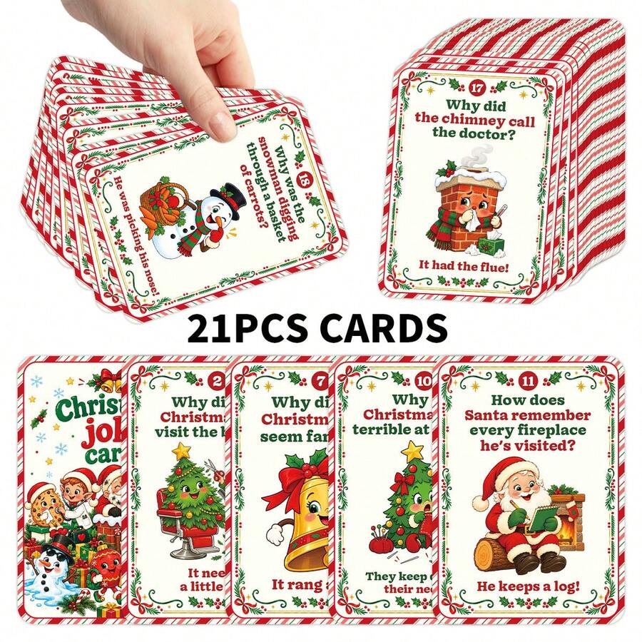 21Pcs Christmas Joke Cards, 2.5*3.5inch Hilarious Q & A Cards With Fun Christmas Puns, Perfect Christmas Lunch Box Notes, Advent Calendar Fillers, Christmas Party Game Props, Gift Bag Inserts And Family Holiday Interactive Activities