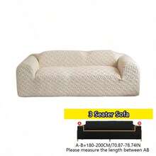 1pc Solid Color Jacquard Elastic Sofa Cover, Ins Style All Season Machine Washable, Pet-Friendly Stain-Resistant Durable, Suitable For Living Room Bedroom Dining Room Outdoor, 1-2-3-4 Seater Sofa Cover - Beige - View 8