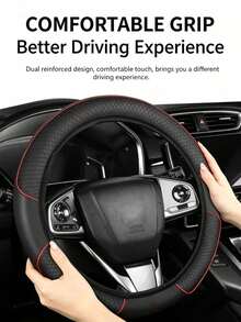 1pc PU Spliced Anti-Slip Wear-Resistant Breathable Sweat-Absorbing Car Steering Wheel Cover, Suitable For 14.5-15 Inch Diameter Steering Wheel, All-Season Universal, Odorless Decorative Steering Wheel Cover - Split Handlebar Grips - View 3