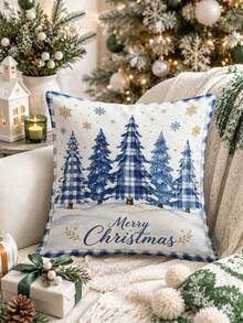 Christmas Table Runner Blue And White Striped Border Watercolor Vintage Blue Truck Snowy Pine Tree Pine Cone Wooden Box Pattern Merry Christmas Lettering Rustic Farmhouse Winter Wonderland Holiday Dining Table Decor Kitchen Party Home Indoor - Multicolor - View 7