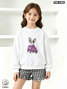 Cute Cartoon Dog Printed Children's Hoodie, Loose And Breathable Casual Top, Suitable For Daily Home And Outdoor Wear In Spring And Autumn - White - View 3