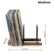 Vintage Vinyl Record Storage Rack, Wooden And Steel Desktop Record Holder With Adjustable Slots, Non-Slip Base, LP Album Display Storage Rack, Suitable For CD Record Collection - Brown - View 12