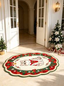 1pc Christmas Bow Oval Cat Asymmetrical Shaped Mat, Suitable For Autumn/Winter, Halloween, Christmas, Door Mat, Small Rug, Carpet, Floor Mat, Home Decor, Area Rug, Outdoor Mat, Bedroom Carpet, Washable - C - View 4