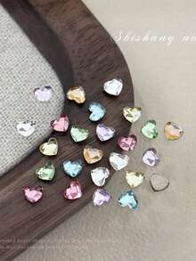 100pcs Random Mixed Color 3mm Heart-Shaped K9 Flatback Rhinestones, Hot-Selling Autumn/Winter Nail Art Decor, Sparkling Champagne Pink Purple Colorful Crystal Irregular Diamonds - Multicolor - View 4