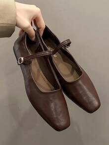 Women's Square Toe Mary Jane Shoes 2026 Spring/Autumn New French Style Soft Sole Comfortable Evening Shoes - Brown - View 3