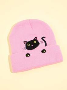 1pc Women's Sweet Cute Cat Peek-A-Boo Knit Hat, Warm For Autumn/Winter, Versatile For Daily Wear - Multicolor - View 10