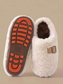 Women's Solid Color Slip-On Thermal Lined Anti-Slip Flat Fashion Versatile Home Slippers Suitable For Autumn/Winter - White - View 10