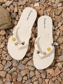Evertop Surf Women's Flip Flops Bohemian Beach Sandals DIY Detachable Metal Shoe Accessories - Beige - View 8