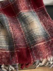 1pc Multicolored Plaid Scarf For Women, Warm Shawl Wrap, Student Style, Tasseled Neck WarmerNew Collection, Winter For Dress - Red - View 3