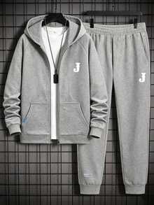 2pcs/Set Teen Boy Fashion Versatile Casual Hoodie Sports Set, Suitable For Spring, Autumn And Winter - Grey - View 7