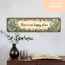 2D Flat Vintage Style "This Is Our Happy Place" Metal Wall Plaque - Large Rustic Farmhouse Sign With Mint Green Leaves And Gold Letters, Durable Decor, Suitable For Porch, Office, Easy To Install Housewarming Gift (Random Style) - A - View 5