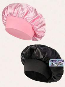 1pc Luxury Silk Satin Sleep Caps, Solid Color, Elastic Hair Protection Caps, Lightweight Comfortable For All-Night Wear, Hair Care, Shower, Gentle Fit To Scalp, For Her - Multicolor - View 2