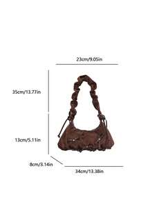 Soft Suede Underarm Shoulder Bag For Women, Vintage Maillard Style, Zipper Closure, Fits Phone And Cosmetics, Ruched Strap, Sweet Cool Aesthetic, Brown Niche Handbag For Daily Outings, Dating And Shopping - Coffee - View 7