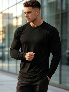 3pcs Solid Color Men's Long Sleeve Sports T-Shirt, Running Fitness Casual Athletic Long Sleeve Crew Neck Men's Base Layer Top, Spring Autumn - Multicolor - View 5