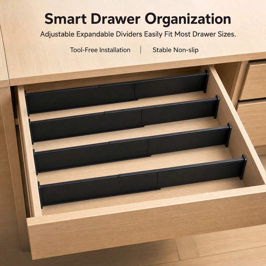 4/8/10/12/16pcs Adjustable Drawer Dividers, Free Combination Storage Baffles, Suitable For Kitchen, Bathroom, Desk And More - View 1