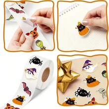 100pcs Asymmetrical Halloween Cartoon Graffiti Stickers, 1 Inch, 8 Cartoon Pattern Designs, Office Stickers, School Supplies, Holiday Party, Helmet, Water Bottle, Phone Case DIY Decoration, PVC Sealing Stickers, Sealing Labels, Decals - Graffiti Stickers - View 5