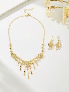 Mgyi 2Pcs Bohemian Brass Gold Plated Embossed Flower Jewelry Set For Women Vacation - Gold - View 4